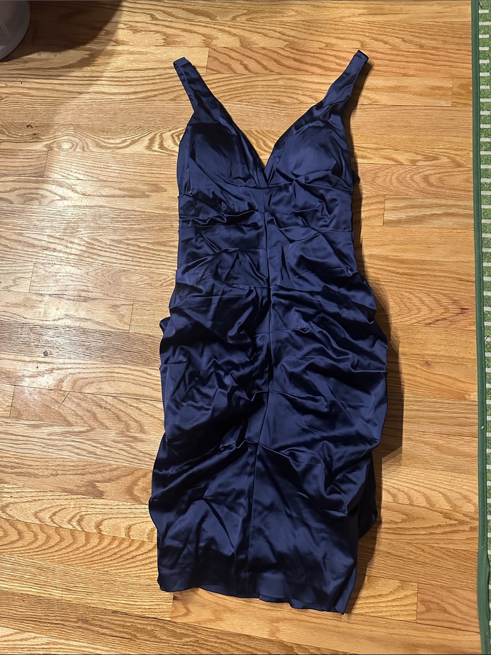 Xscape Navy Satin Ruched Midi Dress